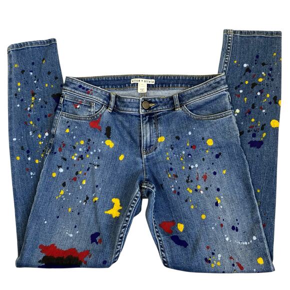 Alice + Olivia Sz 29 Joana Paint Splatter Skinny Jeans Stretch Pockets Zipper - Picture 10 of 16